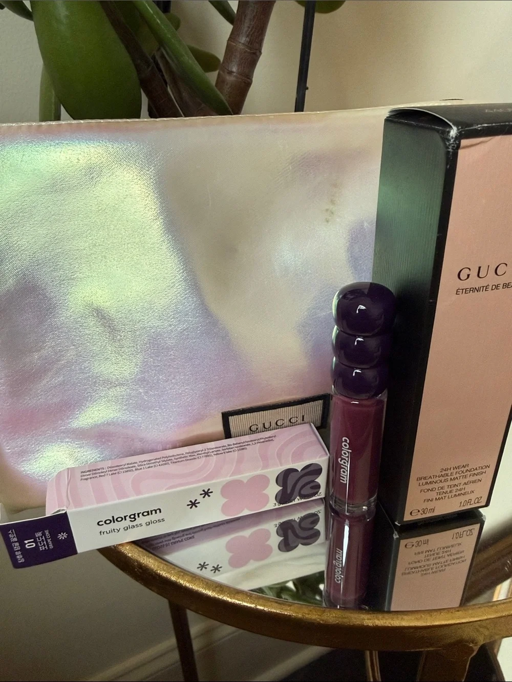 Gucci Eternite De Beaute Foundation Cologram gloss w free Gucci Cosmetic Bag New